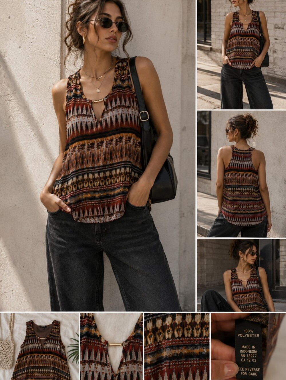 By & By Aztec Pattern Gold Buckle Tank Size Large